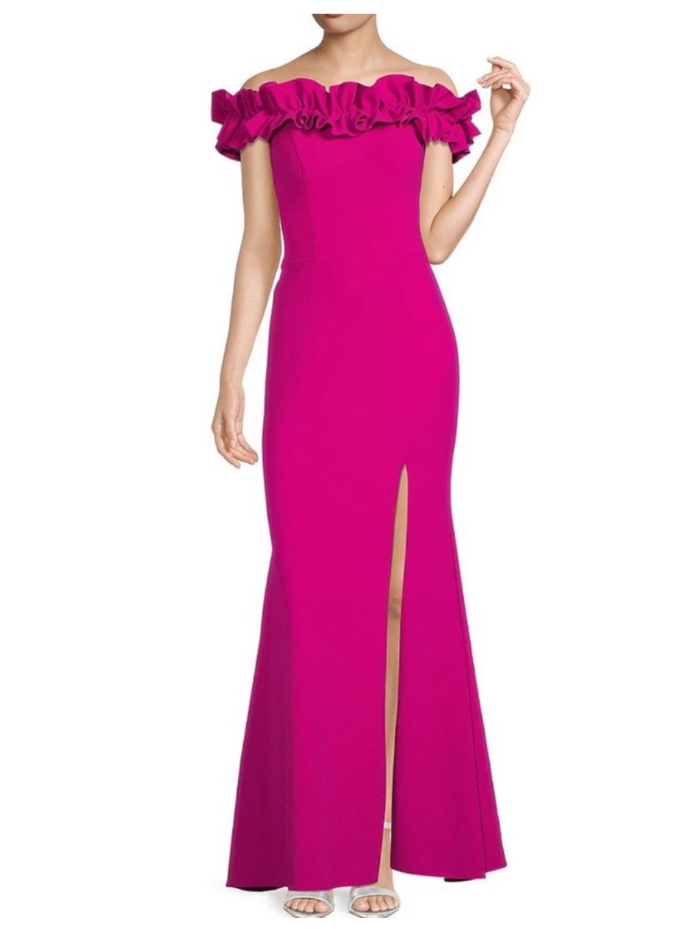 Xscape Off-The-Shoulder Ruffle Gown In Fuchsia